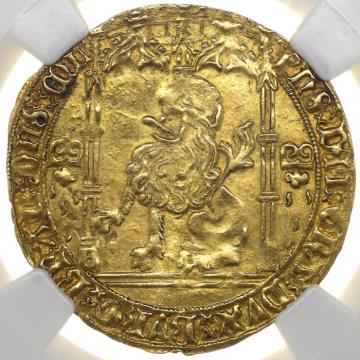 ブラバント公国(ベルギー)1454～1460年 ライオンドール金貨　フィリップ善良公(フィリップ三世)　メへレン　NGC AU50