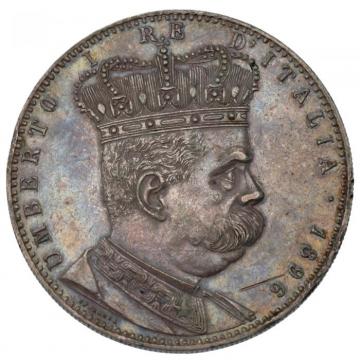 イタリア領エリトリア 1896年  5リレ(1タレロ)銀貨 ウンベルト1世　40mm大型トーン銀貨
