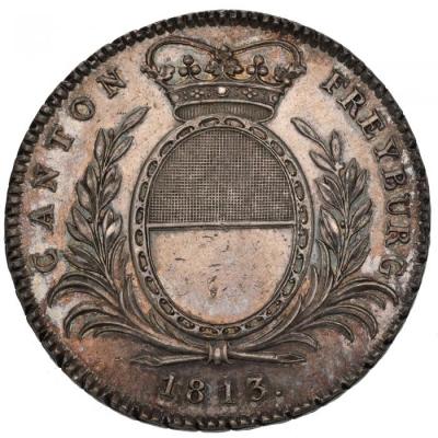 スイス フリブール州　1813年  4フランケン銀貨 トーン　発行2,429枚