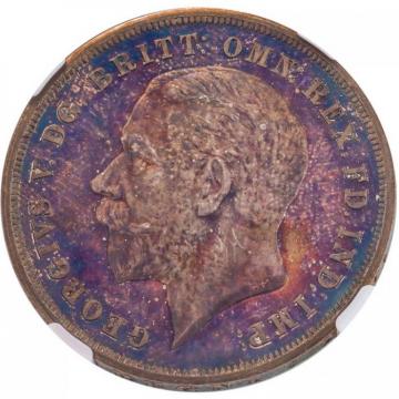 イギリス　1935年銘　プルーフ　クラウン銀貨　陽刻エッジ　ジョージ5世NGC　PF64　ギャラクシートーン