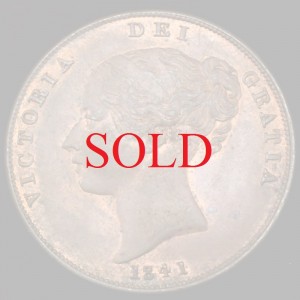 イギリス　1841年銘　ペニー　銅貨　ビクトリア　ミント光沢残るEF+　