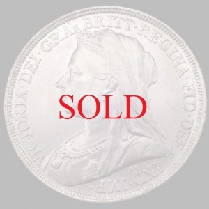 イギリス　1896年銘　クラウン　銀貨　ビクトリア　ヴェールドヘッドLX
