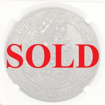 オーストリア　1704/3年   1ターラー銀貨　レオポルト1世 ハプスブルク家　ハルミント NGC AU55