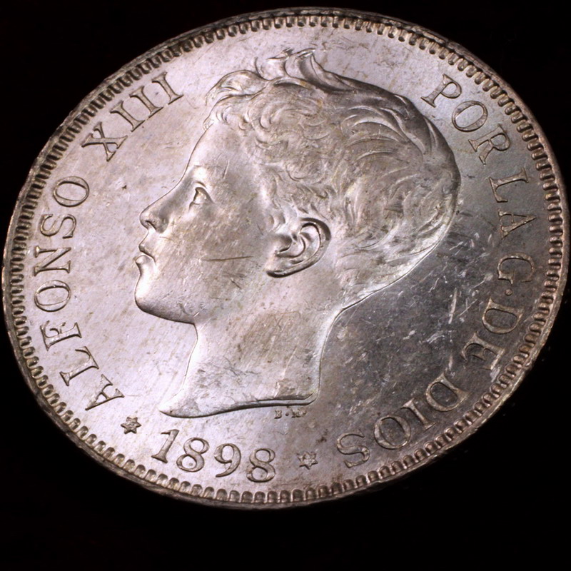 スペイン 1898年銘 5ペセタ 大型 銀貨アルフォンソ8世【アンティークコイン・金貨・銀貨の販売・買取 ルナコイン】