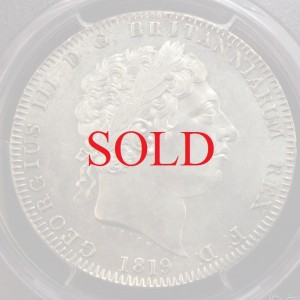 英国　1819LXI クラウン大型銀貨　ジョージ3世　PCGS UNC