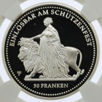 スイス 2002年 50フラン銀貨　チューリッヒ射撃祭記念  プルーフ　「ウナとライオン」　NGC PF70 ULTRA CAMEO