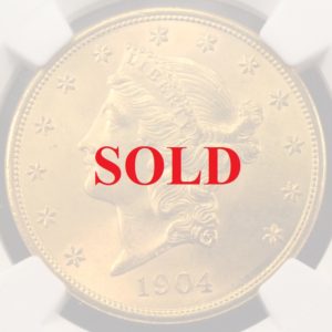 アメリカ　1904年銘　$20ドル金貨　 MS65　リバティ　お手頃価格設定です