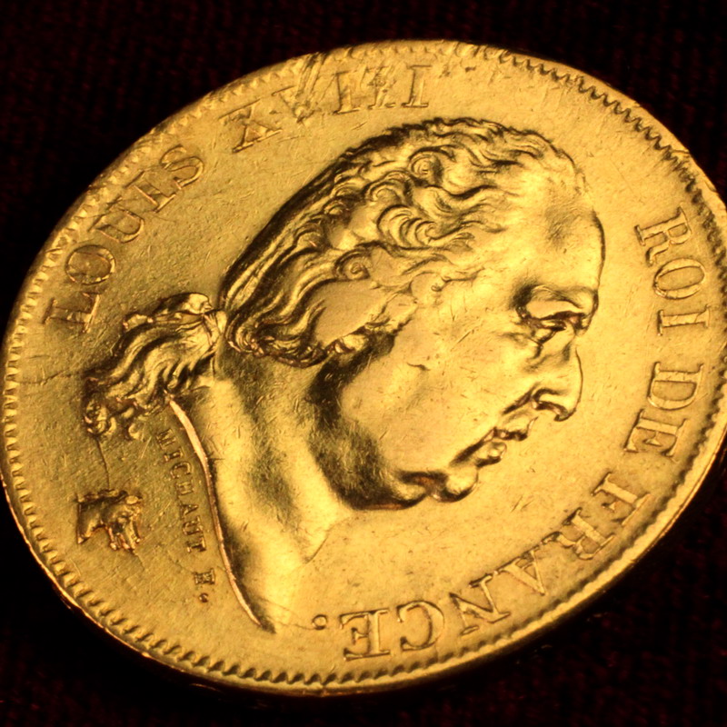 フランス 1818年銘W 40フラン 金貨 ルイ18世【アンティークコイン・金貨・銀貨の販売・買取 ルナコイン】