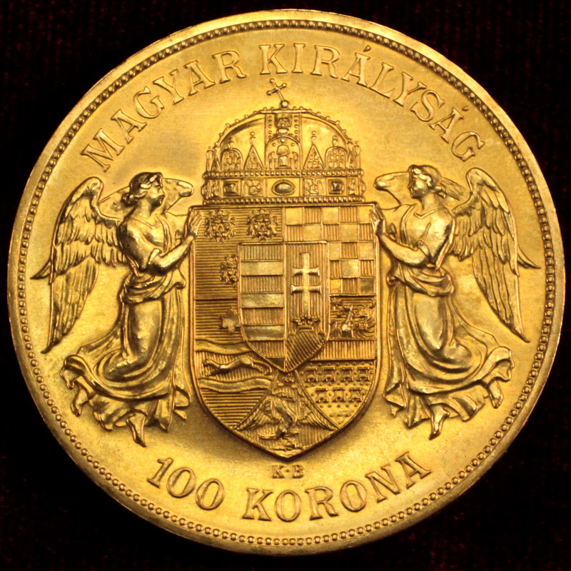 ハンガリー 1908年銘 100コロナ 大型金貨 ヨーゼフ1世UNC+【アンティークコイン・金貨・銀貨の販売・買取 ルナコイン】