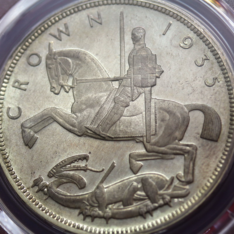 正式的 .500ag馬デザイン39mm本物 1935年英国銀貨イギリスクラウンジョージ王 - 旧貨幣/金貨/銀貨/記念硬貨