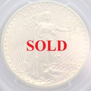 アメリカ　1908D　20ドル金貨セントゴーデンス　MS65 Motto