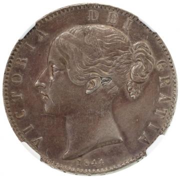 イギリス　1844年クラウン銀貨　ヴィクトリア ビクトリア Victoria　ヤングヘッド　VIII on edge Cinqfoil Stop