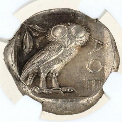 古代ギリシャ　アッテカ アテネ　テトラドラクマ銀貨　フクロウ　BC440-404　NGC MS Strike:5/5 Surface:4/5