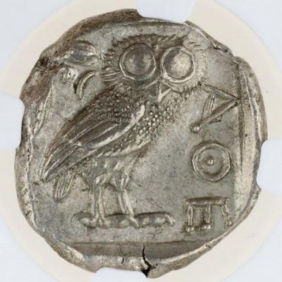 古代ギリシャ　アッテカ アテネ　テトラドラクマ銀貨　フクロウ　BC440-404　NGC MS Strike:5/5 Surface:4/5