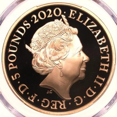 イギリス　2020年　5ポンド　プルーフ金貨　エリザベス2世　ジョージ3世崩御200年記念　PCGS　PR70DCAM