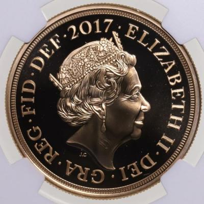 イギリス　2017年　5ポンド 金貨　エリザベス2世 ピストルッチソブリン200年記念　NGC　MS70DPL