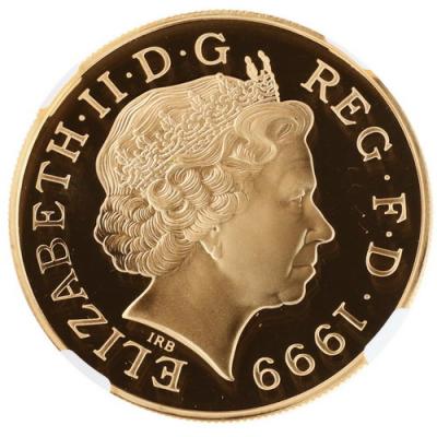 イギリス1999年　エリザベス5ポンドプルーフ金貨　ダイアナ追悼　NGC　PF69UCAM　付属品付