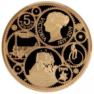 イギリス　2019年　5ポンド　プルーフ金貨　エリザベス2世　生誕200周年記念　発行限定725枚　PCGS　PR70DCAM　パーフェクト鑑定