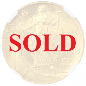 イタリア 1931R 100リレ金貨ヴィットリオ・エマヌエーレ3世　体制9周年　NGC MS63