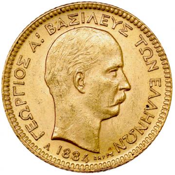 ギリシャ 1884年　20ドラクマ 金貨　ゲオルギオス1世　EF+極美品+