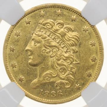 アメリカ　1836年　5ドル金貨　クラシック　リバティ　NGC　AU55