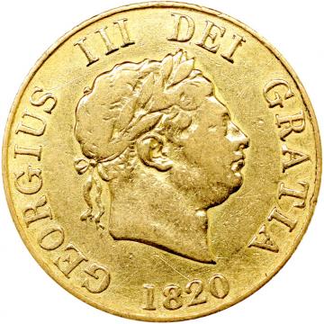 イギリス 1820年　ハーフソブリン金貨　ジョージ3世　