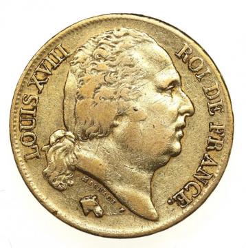 フランス　1817年A　20フラン金貨　ルイ18世　パリミント