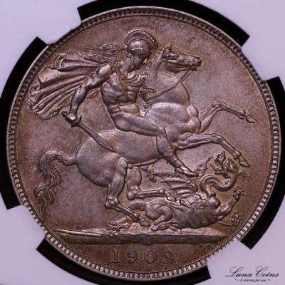 イギリス　エドワード7世　1902年　マットプルーフ　クラウン銀貨