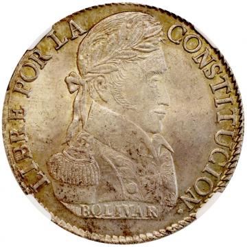 ボリビア 1840年PTS-LR 8 ソル銀貨　ボリバル　NGC　MS64第一位グレード