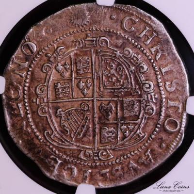 イギリス　チャールズ1世　1645-46年　ハーフクラウン銀貨　AU53　