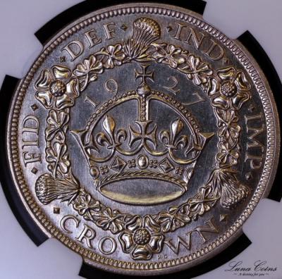 イギリス　ジョージ5世　1927年　クラウン　プルーフ銀貨 NGC PF65 BU