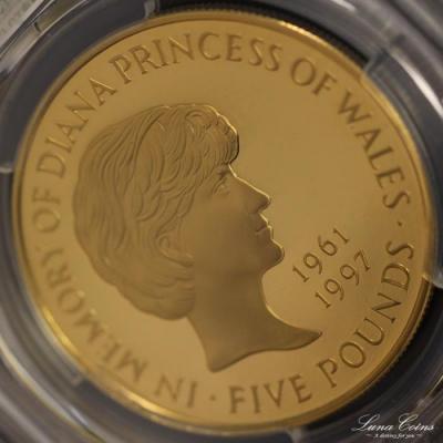 イギリス　1999年　エリザベス　5ポンドプルーフ金貨　ダイアナ追悼　PR69 DCAM