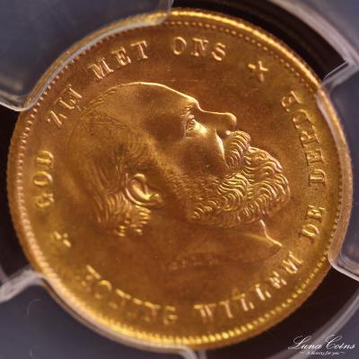 オランダ　1889年　ウィレム3世　10グルデン　PCGS　MS67高鑑定　19世紀完全未使用金貨