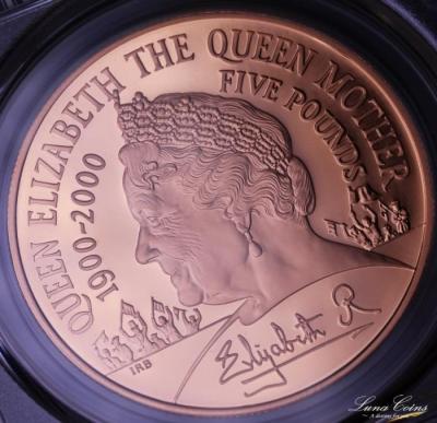イギリス 2000年　エリザベス2世　クイーンマザー(皇太后) 5ポンド金貨　PCGS　PR69DCAM