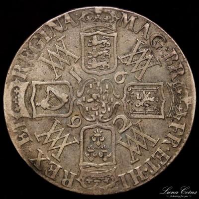 イギリス　1692年銘　ウィリアム&メアリー　クラウン大型銀貨　QUARTO on edge