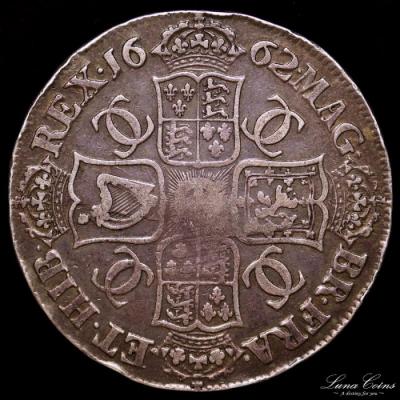 イギリス　チャールズ2世　1662年　クラウン　銀貨　S3350　40mm超大型　First Bust